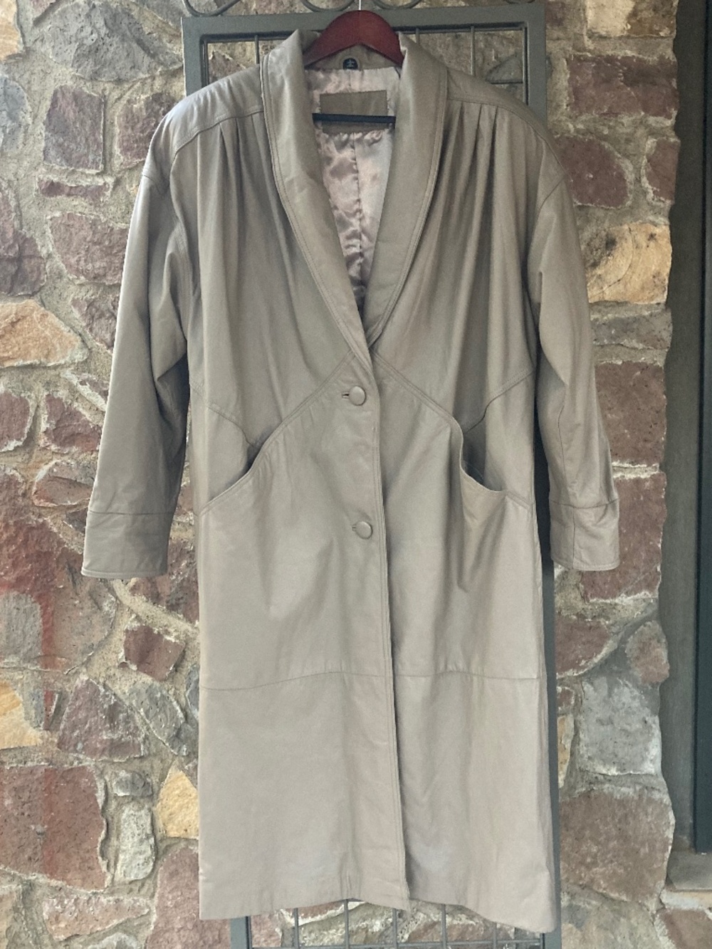 Vintage Jacqueline Ferrar Leather Duster Taupe Size Large